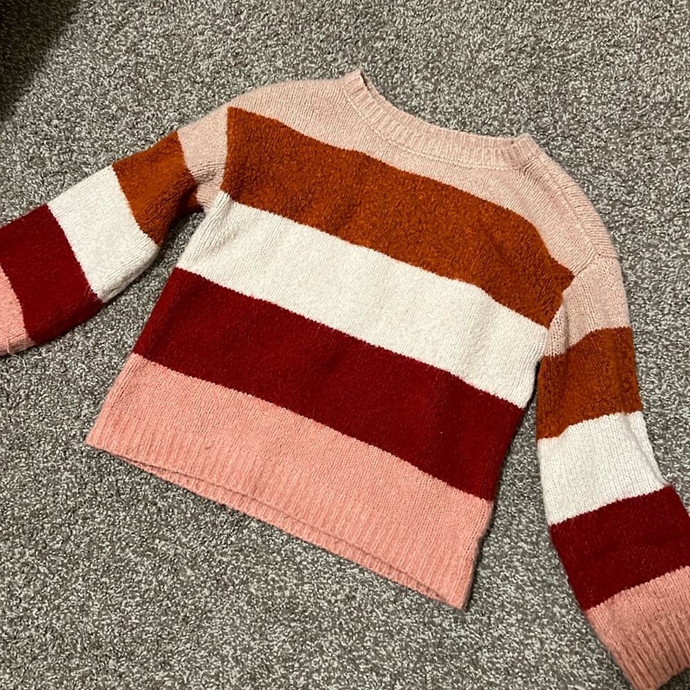 a.n.a. | Cozy Comfy Pink, White, Burgundy & Orange Striped Sweater Size Small